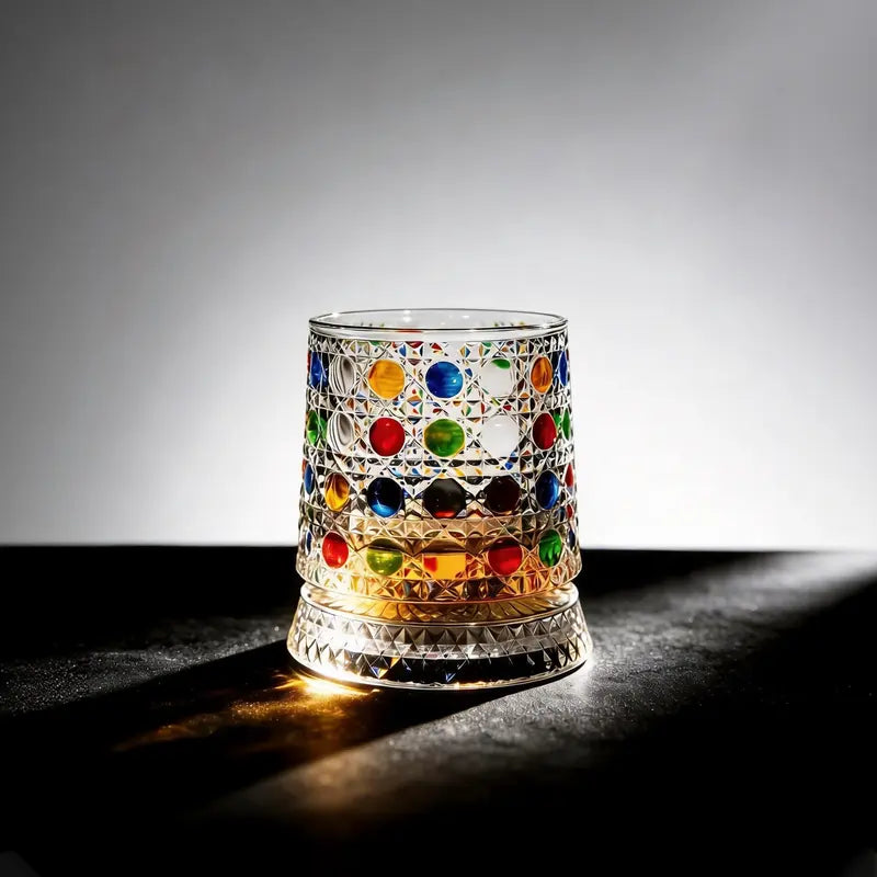 Luxury Hand-Painted Crystal Whiskey Glass – Smooth Spinning Tumbler for Whiskey Lovers