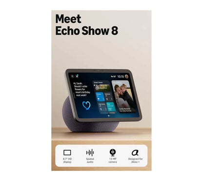 Echo Show 8 Smart Display – 8" FHD Screen with Alexa+ Voice Assistant & Smart Home Hub