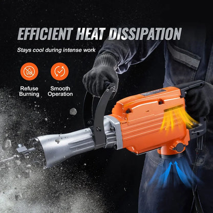 Electric Demolition Jackhammer – Heavy Duty Concrete Breaker with 360° Handle & Chisel Set