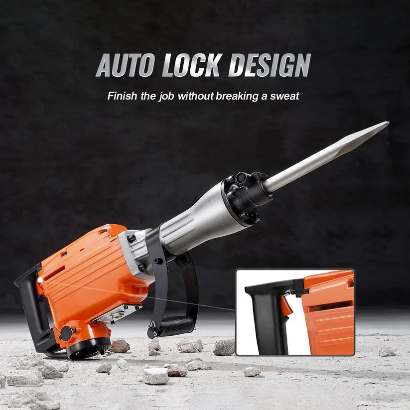 Electric Demolition Jackhammer – Heavy Duty Concrete Breaker with 360° Handle & Chisel Set