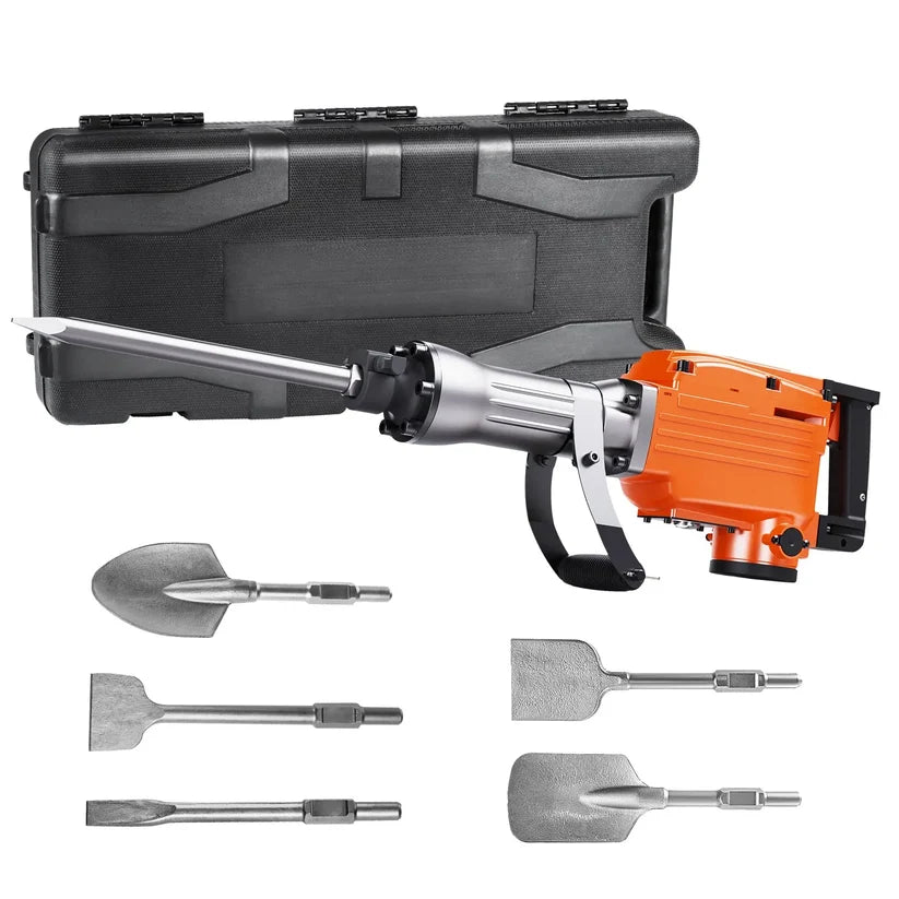 Electric Demolition Jackhammer – Heavy Duty Concrete Breaker with 360° Handle & Chisel Set