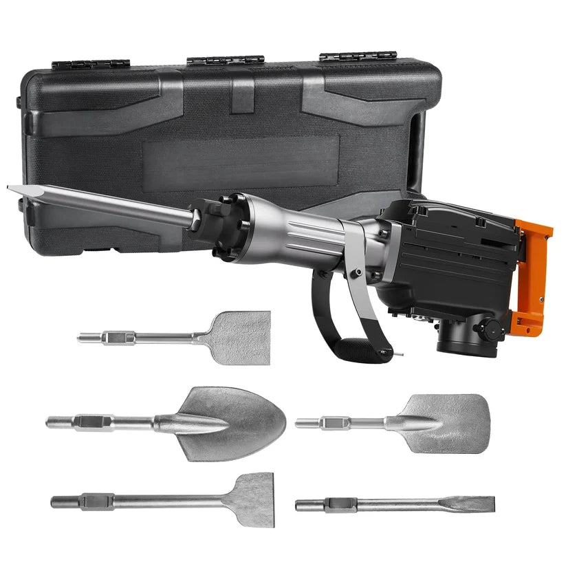 Electric Demolition Jackhammer – Heavy Duty Concrete Breaker with 360° Handle & Chisel Set