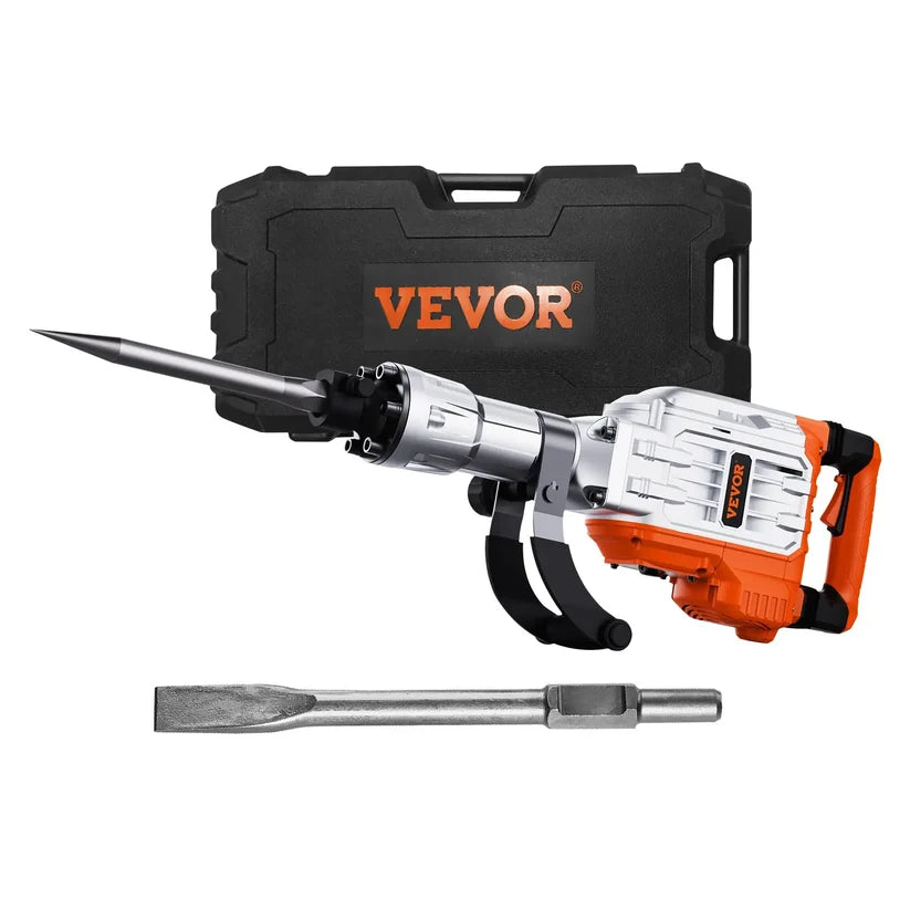 Electric Demolition Jackhammer – Heavy Duty Concrete Breaker with 360° Handle & Chisel Set