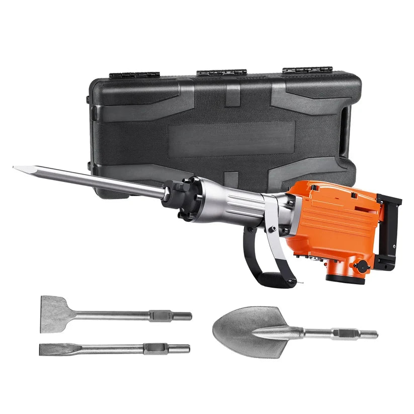 Electric Demolition Jackhammer – Heavy Duty Concrete Breaker with 360° Handle & Chisel Set
