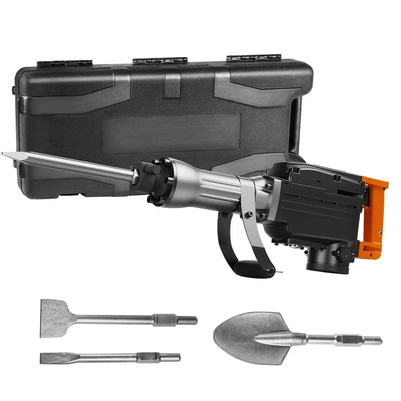 Electric Demolition Jackhammer – Heavy Duty Concrete Breaker with 360° Handle & Chisel Set