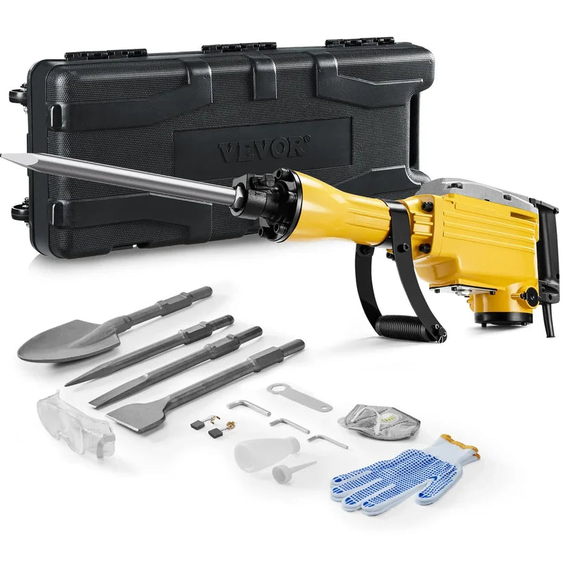 Electric Demolition Jackhammer – Heavy Duty Concrete Breaker with 360° Handle & Chisel Set