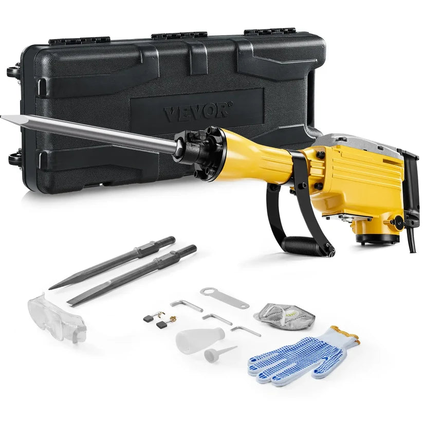 Electric Demolition Jackhammer – Heavy Duty Concrete Breaker with 360° Handle & Chisel Set