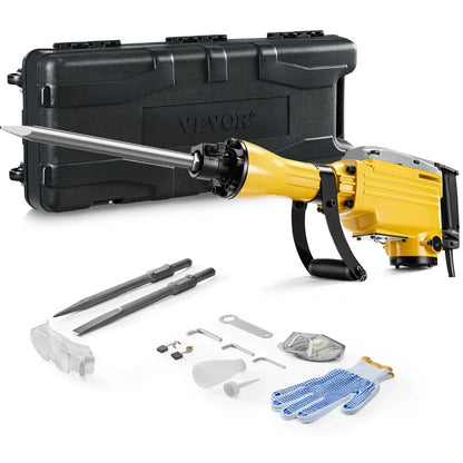 Electric Demolition Jackhammer – Heavy Duty Concrete Breaker with 360° Handle & Chisel Set