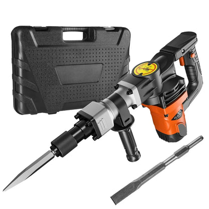 Electric Demolition Jackhammer – Heavy Duty Concrete Breaker with 360° Handle & Chisel Set