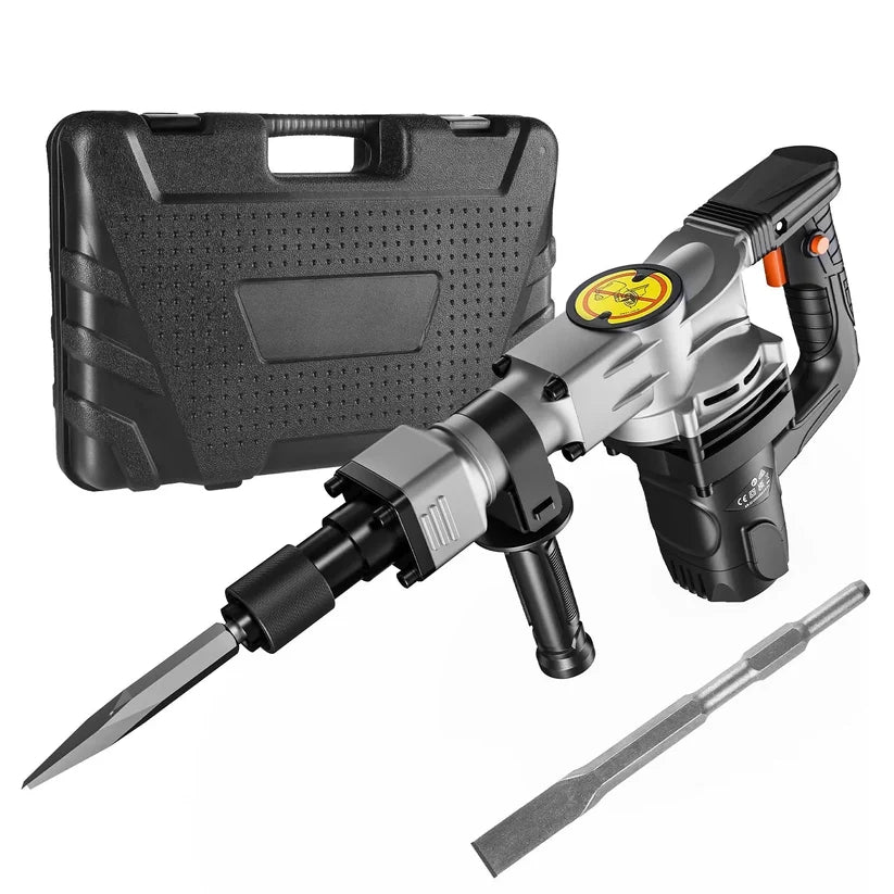 Electric Demolition Jackhammer – Heavy Duty Concrete Breaker with 360° Handle & Chisel Set