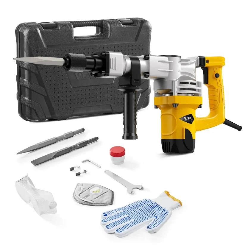 Electric Demolition Jackhammer – Heavy Duty Concrete Breaker with 360° Handle & Chisel Set