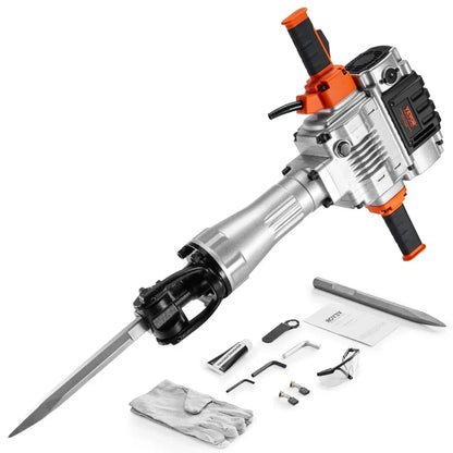 Electric Demolition Jackhammer – Heavy Duty Concrete Breaker with 360° Handle & Chisel Set