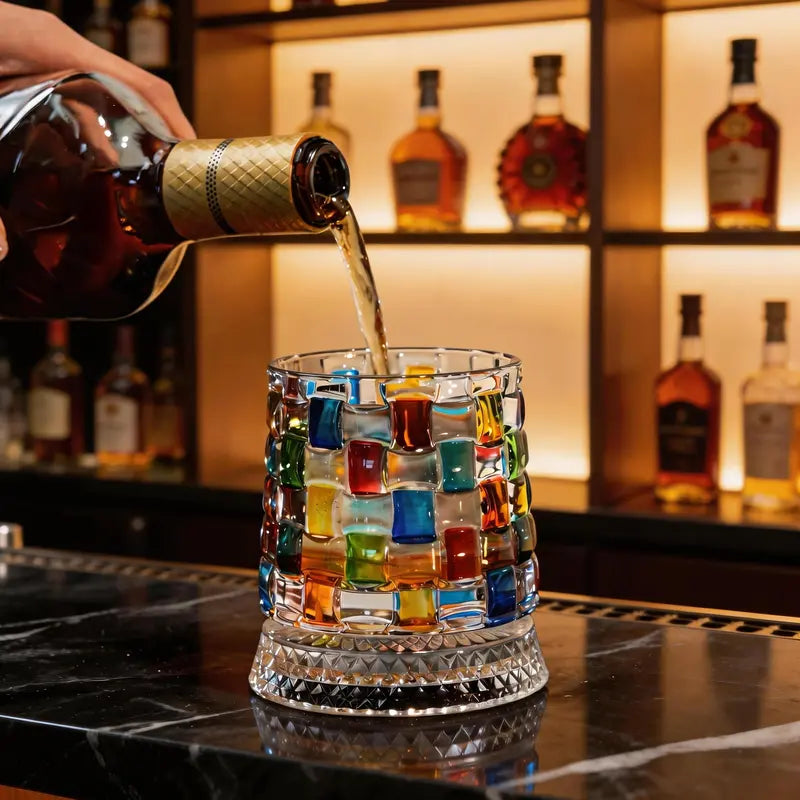 Luxury Hand-Painted Crystal Whiskey Glass – Smooth Spinning Tumbler for Whiskey Lovers